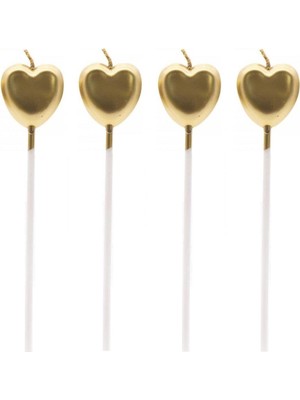4'lü Altın Kalp Mum Seti
