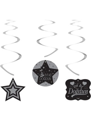 Iyi Ki Doğdun Gümüş Yazılı Siyah Tavan Süsü