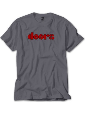 Z zepplin The Doors Logo Red Gri Tişört