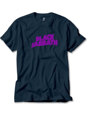 Z zepplin Black Sabbath Purple Yazı Lacivert Tişört