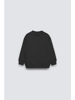 The Champ Clothing Siyah Çocuk Basic Bisiklet Yaka Içi Polar Oversize Sweatshirt