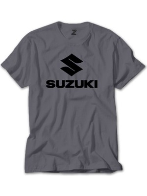 Z zepplin Suzuki Logo Text Black Gri Tişört