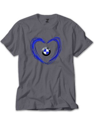 Z zepplin Bmw Heart Logo Gri Tişört