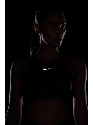 Nike Dri Fit Alate Curve Black Bra Reflektörlü Kadın Orta Destekli Spor Sütyeni Siyah