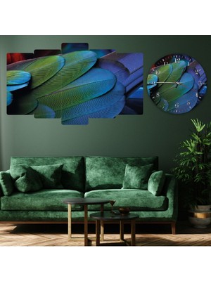 Zevahir Mobilya Dekorasyon Zevahir 5 Parça Mdf Mavi Yeşil Modern Tablo Ve Mdf Saat Kombin