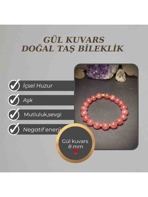 Gül Kuvars (8mm) Doğal Taş Bileklik