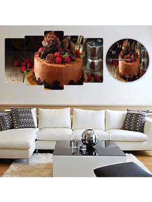 Zevahir Mobilya Dekorasyon Zevahir 5 Parça Mdf Çikolatalı Pasta Tablo Ve Mdf Saat Kombin