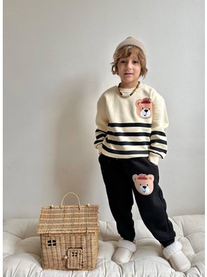 Sacro Kids Ayıcık Detaylı Eşofman-Sweatshirt 3 Iplik Şardonlu Kışlık Erkek Çocuk Takım