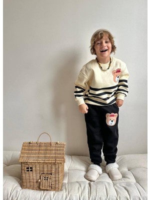 Sacro Kids Ayıcık Detaylı Eşofman-Sweatshirt 3 Iplik Şardonlu Kışlık Erkek Çocuk Takım