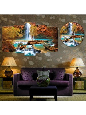 Zevahir Mobilya Dekorasyon Zevahir 5 Parça Mdf Şelale Manzara Tablo Ve Mdf Saat Kombin