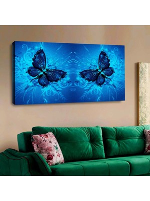 Zevahir Mobilya Dekorasyon Zevahir 120x60 Kanvas Mavi Rebk Kelebekler Tablosu