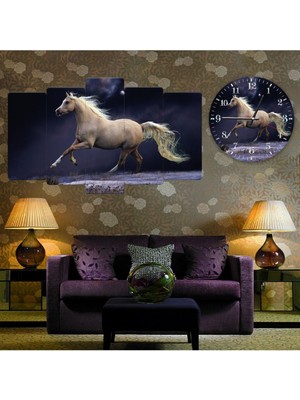 Zevahir Mobilya Dekorasyon Zevahir 5 Parça Mdf Beyaz At Tablo Ve Mdf Saat Kombin