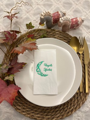 Yeşil Yaldızlı Hayırlı Iftarlar Ay Desenli 16 Lı Beyaz Renkli Kağıt Peçete