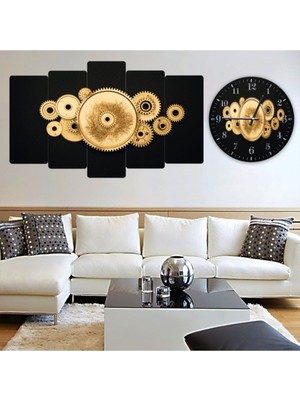 Zevahir Mobilya Dekorasyon Zevahir 5 Parça Mdf Dönen Çarklar Tablo Ve Mdf Saat Kombin