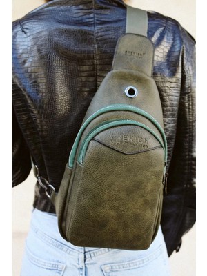 Kazax CNT008  Cilt Deri Kadın Omuz Çantası Hakı