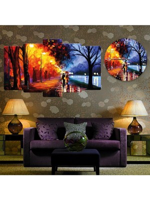 Zevahir Mobilya Dekorasyon Zevahir 5 Parça Mdf Ağaçlı Yol Manzara Tablo Ve Mdf Saat Kombin