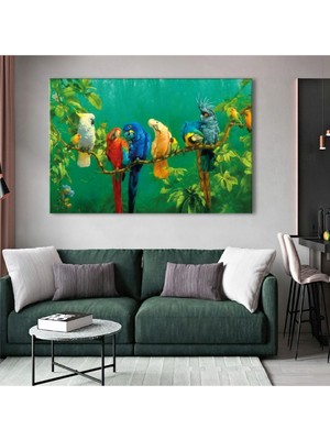 Zevahir Mobilya Dekorasyon 120x80 Cm Hayvanlar Alemi Renkli Papağanlar Kanvas Tablo