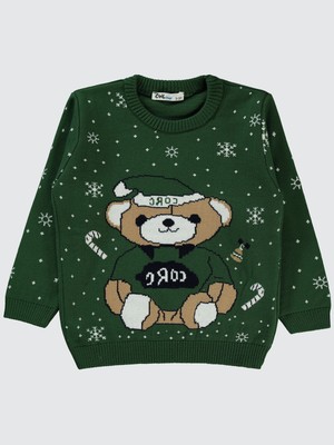 Civil Boys 2-5 Yaş Yeşil Erkek Çocuk Kazak Bisiklet Yaka Grafik Desenli