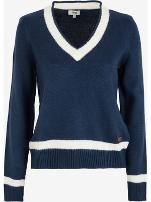 Jeep V Yaka Relaxed Düz Lacivert Kazak Kadın J4WL-KZK7141