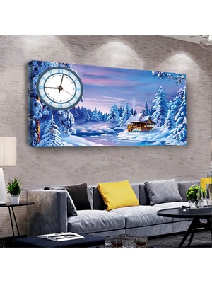 Zevahir Mobilya Dekorasyon Kış Manzara 120 X 60 Saatli Kanvas Tablo