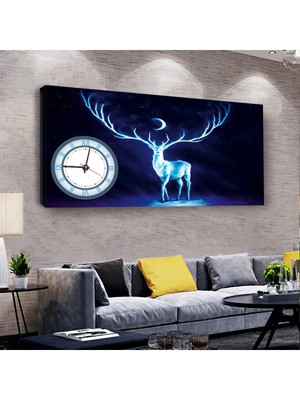 Zevahir Mobilya Dekorasyon Geyik 120 X 60 Saatli Kanvas Tablo