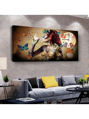 Zevahir Mobilya Dekorasyon Renkli Kız 120 X 60 Saatli Kanvas Tablo