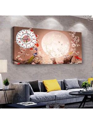 Zevahir Mobilya Dekorasyon Dolunay Manzara 100 X 50 Cm Saatli Kanvas Tablo