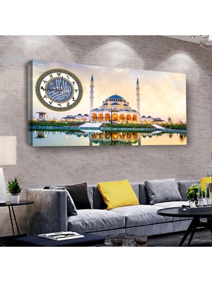 Zevahir Mobilya Dekorasyon Cami Manzara 100 X 50 Cm Saatli Kanvas Tablo