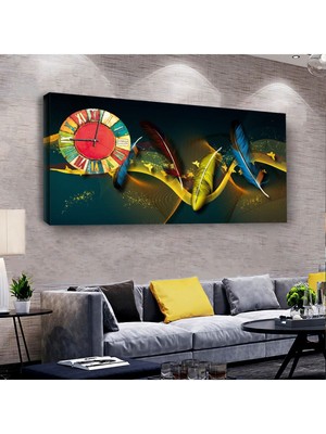 Zevahir Mobilya Dekorasyon Renkli 100 X 50 Cm Saatli Kanvas Tablo