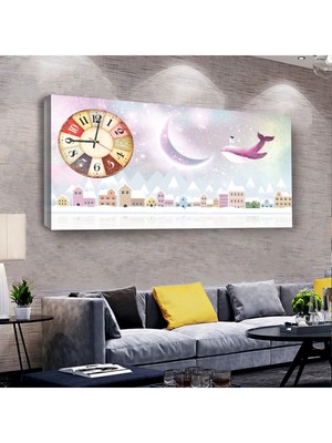 Zevahir Mobilya Dekorasyon Kız Çocuğu Odası 100 X 50 Cm Saatli Kanvas Tablo