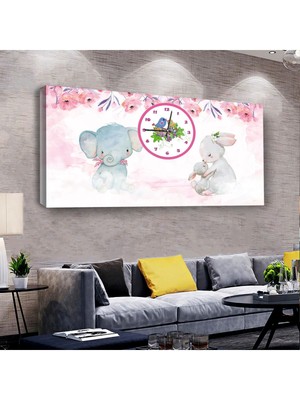 Zevahir Mobilya Dekorasyon Kız Çocuğu Odası 100 X 50 Cm Saatli Kanvas Tablo