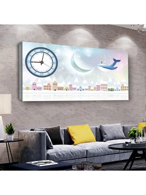 Zevahir Mobilya Dekorasyon Kız Çocuğu Odası 100 X 50 Cm Saatli Kanvas Tablo