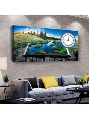 Zevahir Mobilya Dekorasyon Doğa Manzara 100 X 50 Cm Saatli Kanvas Tablo