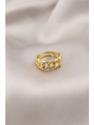 Gold Renk Metal Zincir Model Taşlı Kadın Yüzük - TJ-BYK2201