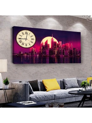 Zevahir Mobilya Dekorasyon Şehir Manzara 100 X 50 Cm Saatli Kanvas Tablo