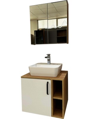 Banyo Dolabı Mdf 65 cm Çanak Lavabolu Kulplu