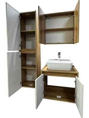 Banyo Dolabı Mdf 65 cm Boy Dolaplı Çanak Lavabolu Kulpsuz