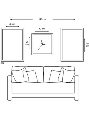Zevahir Mobilya Dekorasyon Gümüş Pleksi Kenar 3'lü Mdf Tablo Saat Seti