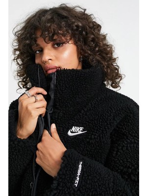 Nike Terma Fit City Serius Sherpa Puffer Synthetic Fill Full-Zip Loose Fit Black Kadın Bol Kesim Sentetik Dolgu Peluş Ceket Siyah