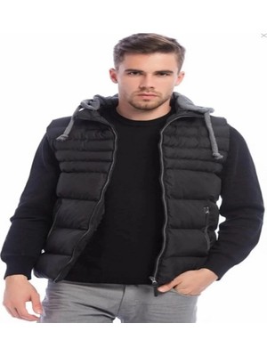 Dynamo Erkek Slim Fit Siyah Çıkarılabilir Kapüşonlu Şişme Yelek Kolsuz Tasarım ile Şık Görünüm
