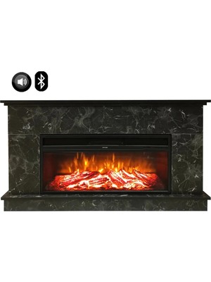 Dlc Ses Efektli ve Bluetooth'lu Large Penida Siyah Mermer Desen Elektrikli Şömine IF34 1800 Watt