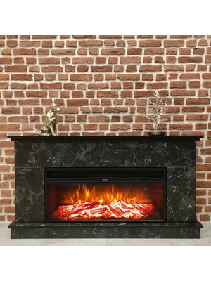 Dlc Large Penida Siyah Mermer Desen Elektrikli Şömine 1800 Watt IF34