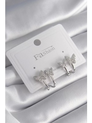 Clariss Pirinç Gümüş Renk Zirkon Taşlı Kelebek Model Kadın Küpe