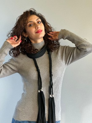 Gönülden Tasarım Örgü Modelli Kadın Penye Fular Aksesuarı 18X15 cm