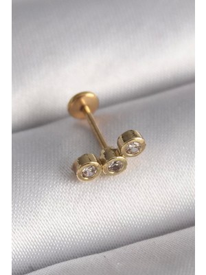 Clariss 316L Çelik Gold Renk Zirkon Taşlı Tragus Piercing