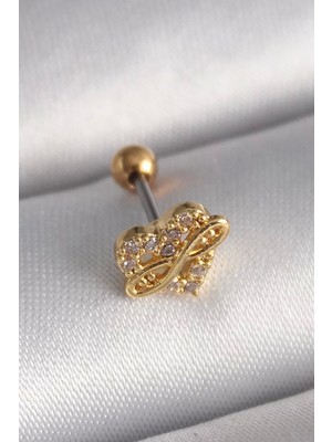 Clariss 316L Çelik Gold Renk Zirkon Taşlı Kalp Sonsuzluk Detay Tragus Piercing