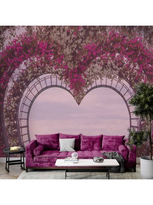 Kalp Şeklinde Çiçek Manzaralı Duvar Kağıdı