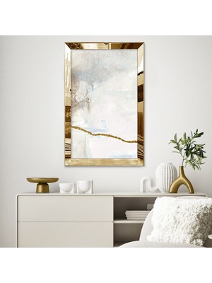 Zevahir Mobilya Dekorasyon Gold  Aynalı Pleksi Çerçeveli Pastel Tonlarında Altın Çizgili Minimal Tasarım Tablo