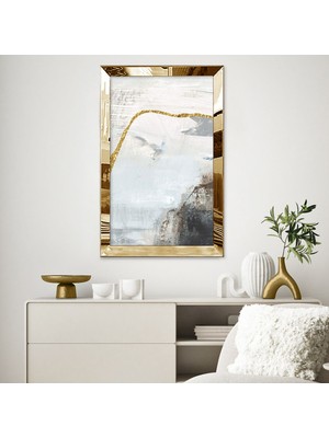 Zevahir Mobilya Dekorasyon Gold  Aynalı Pleksi Çerçeveli Gri Renkli Altın Çizgili Soyut Tasarım Tablo