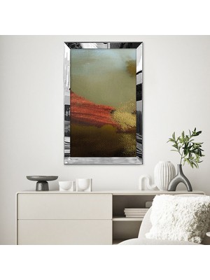 Zevahir Mobilya Dekorasyon Gümüş  Aynalı Pleksi Çerçeveli Yeşil ve Kırmızı Renkli Dokulu Soyut Tasarım Tablo